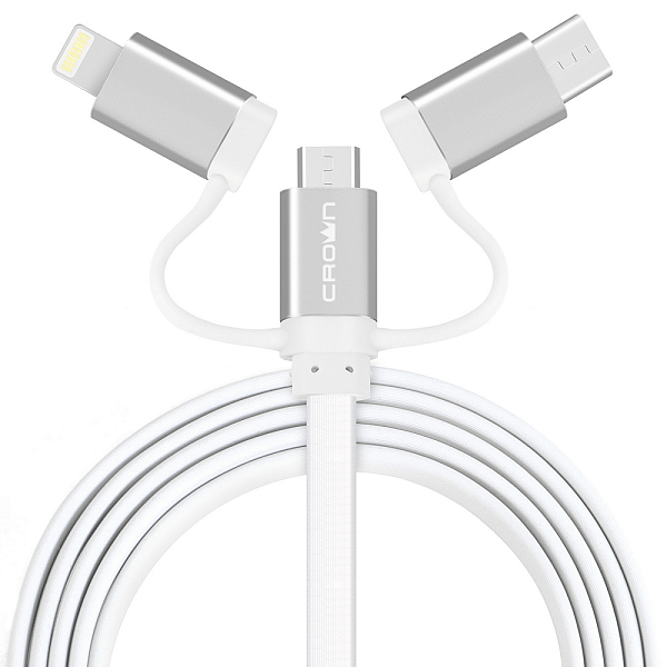 Кабель 3 в1 USB2.0-microUSB/USB Type-C Lightning Crown