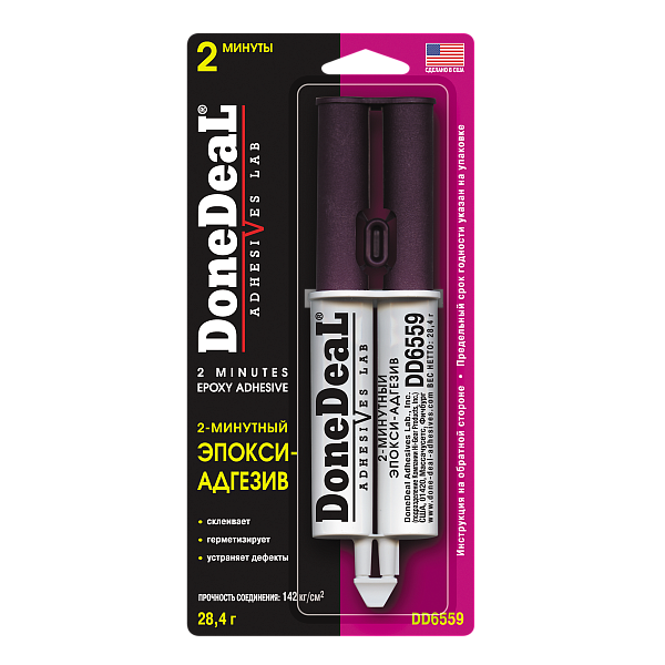 2-Минутный, 2-компонент.прозрачный эпокси-адгезив в шприце DONE DEAL DD6559  28.4 гр.