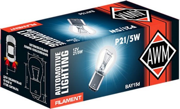 Лампа накаливания P21/5 12V 21W/5W (BAY15D) AWM 410300007  10 шт.