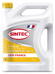 Антифриз -40 жёлтый G-12+ SINTEC Antifreeze OEM France Type-D  5 кг.